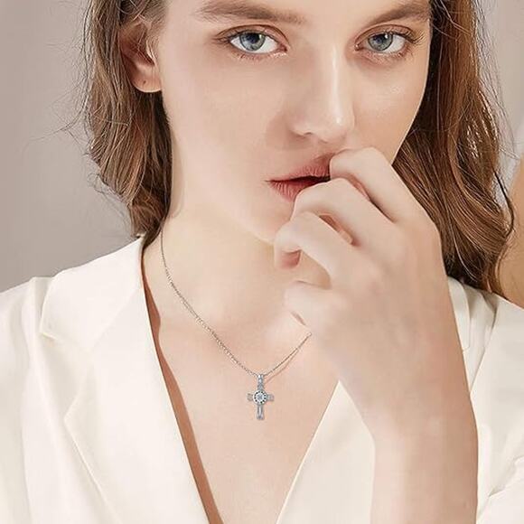 Cross Necklace Sterling Silver Celtic Knot Faith Cross Necklace Prayer Jewelry - Picture 3 of 3